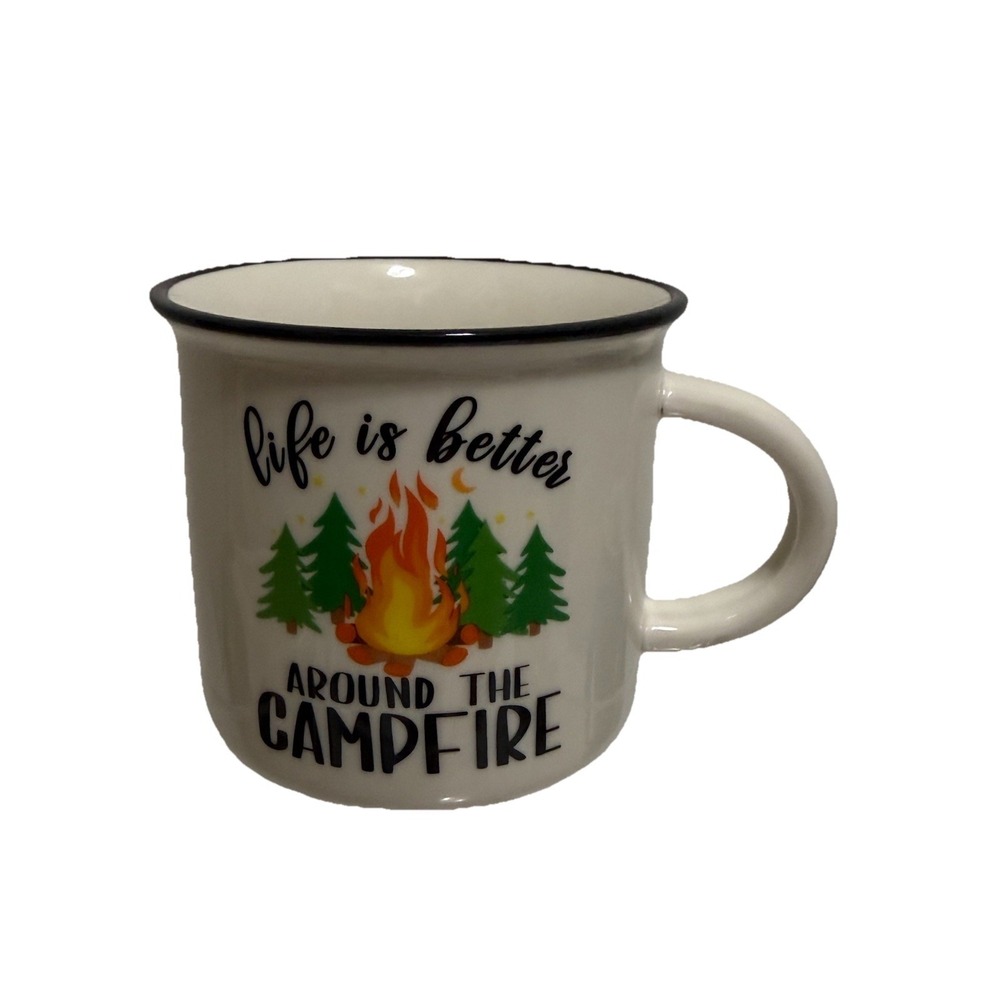 Ceramic Camping Coffee Mug "Life Is Better Around The Campfire" White